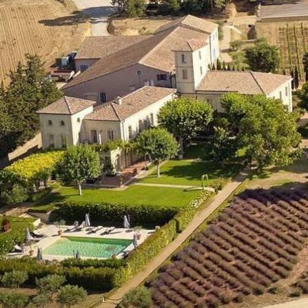 Aerial view of Château Gigognan and its gardens