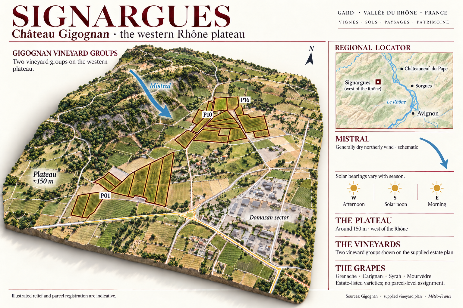 Illustrated Signargues plateau near Domazan, west of the Rhône